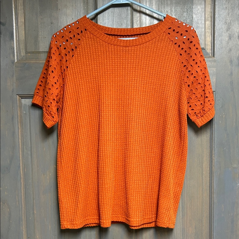 Orange Eyelet Sleeve Women's Top